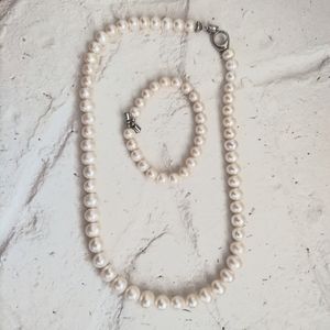 Natural Cultured Pearl 18" Necklace & 7.5" Bracelet Gift Set